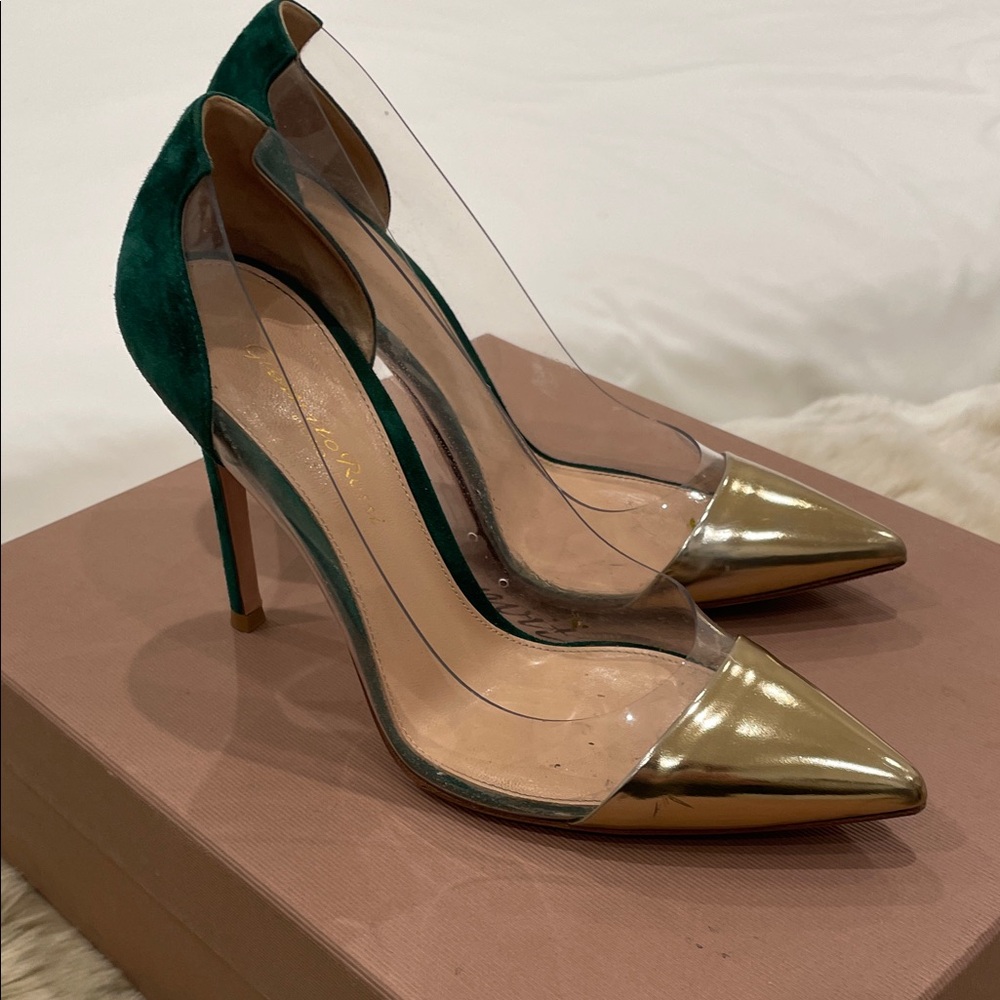 Gianvito Rossi Green and Gold Heels